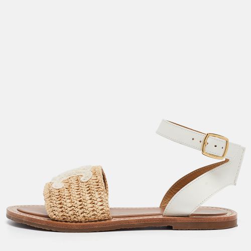 Celine Beige Leather and Raffia Ankle Strap Flat Sandals Size 38 - Celine - Modalova