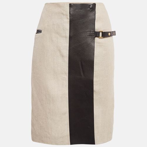 Celine Beige Linen & Leather Paneled Wrap Skirt M - Celine - Modalova