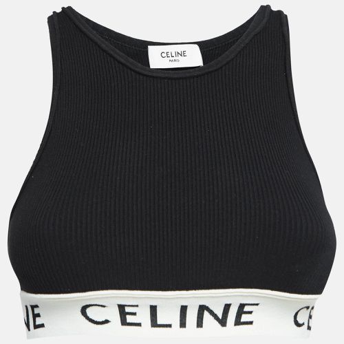 Celine Black Rib Knit Logo Tape Detail Crop Tank Top S - Celine - Modalova