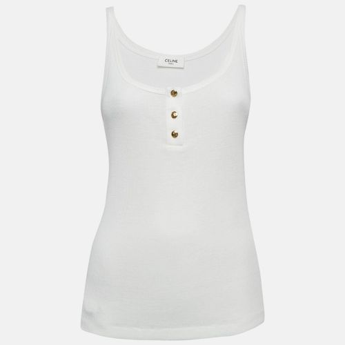 Celine White Rib Knit Button Detail Tank Top S - Celine - Modalova