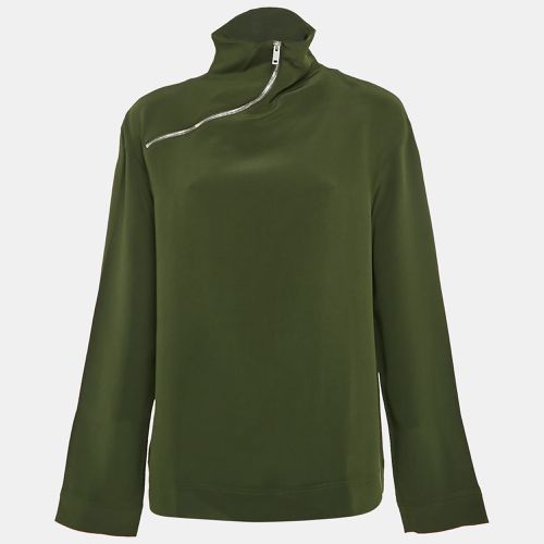 Celine Green Silk Zip Detail High Neck Top M - Celine - Modalova