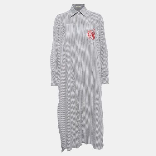 Celine Blue/White Stripe Embroidered Cotton Midi Shirt Dress M - Celine - Modalova