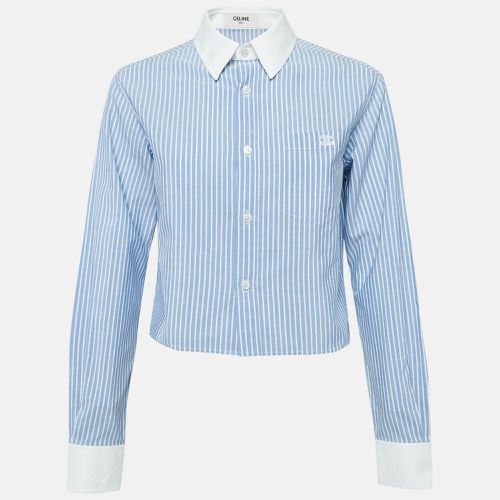 Celine Blue Striped Cotton Button Front Crop Shirt S - Celine - Modalova