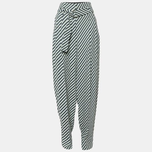 Celine Ecru/Black Diagonal Pattern Textured Pleated Trousers M - Celine - Modalova