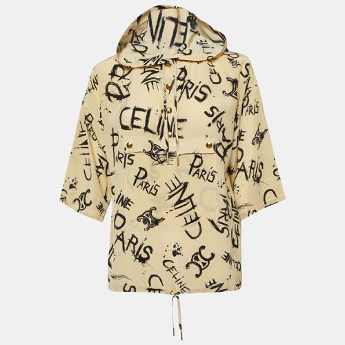 Celine Beige Logo Scribble Print Silk Hooded Blouse S - Celine - Modalova