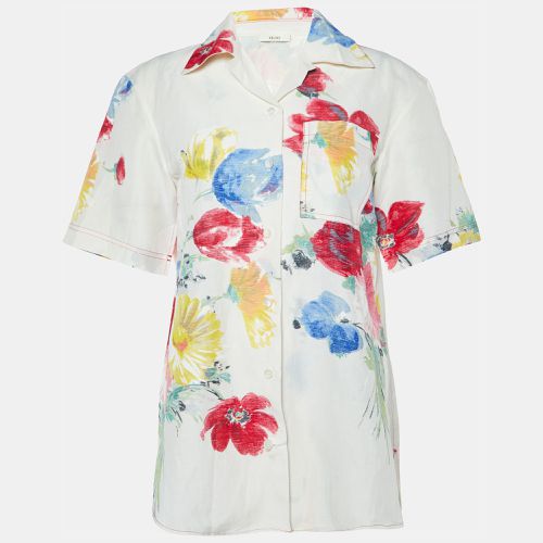 Celine Off White Printed Linen Blend Short Sleeves Shirt S - Celine - Modalova