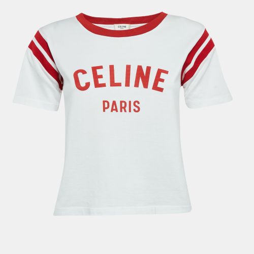 Celine White Logo Print Jersey T-Shirt S - Celine - Modalova