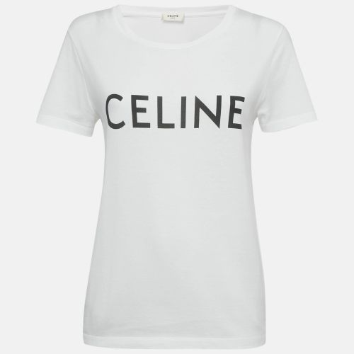 Celine White Logo Print Cotton T-Shirt M - Celine - Modalova