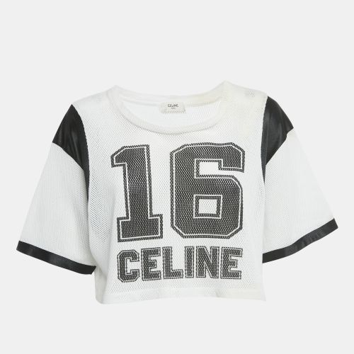 Celine White Printed Mesh Jersey Crop Top S - Celine - Modalova