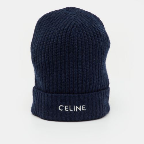 Celine Navy Blue Logo Cashmere Knit Beanie One Size - Celine - Modalova