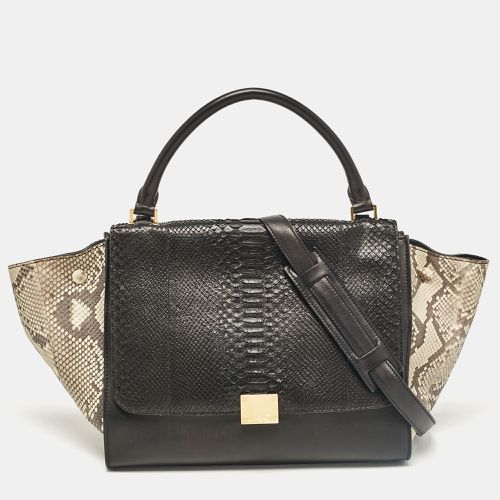 Celine Black/Beige Python and Leather Medium Trapeze Top Handle Bag - Celine - Modalova