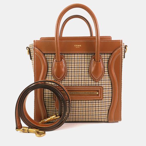 Celine Brown Canvas and Leather Houndstooth Luggage Nano Tote Bag - Celine - Modalova