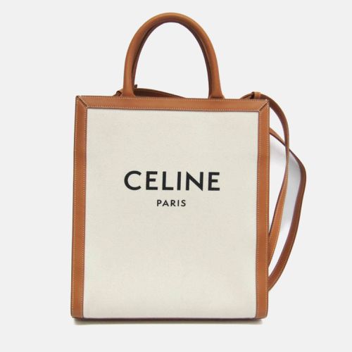 Celine Camel/Off-White Leather and Canvas Vertical Cabas Tote Bag - Celine - Modalova