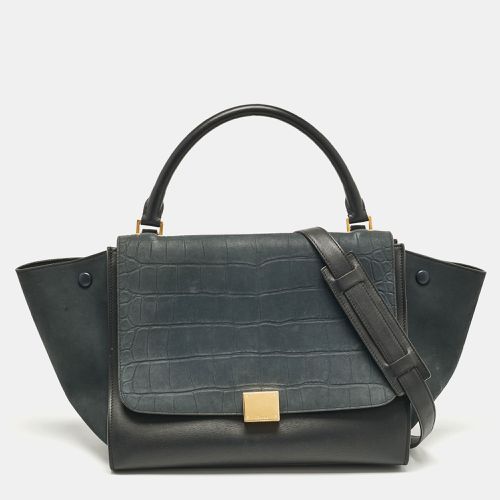 Celine Black Croc Embossed Nubuck and Leather Medium Trapeze Bag - Celine - Modalova