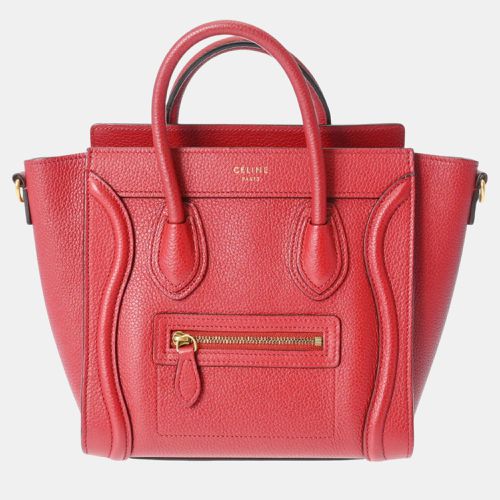 Celine Red Drummed Calfskin Nano Shopper Luggage Handbag - Celine - Modalova