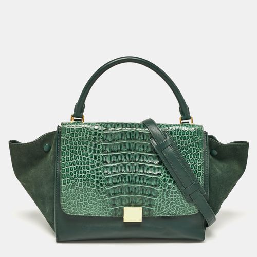 Celine Dark Green Leather and Crocodile Horn Back Medium Top Handle Bag - Celine - Modalova