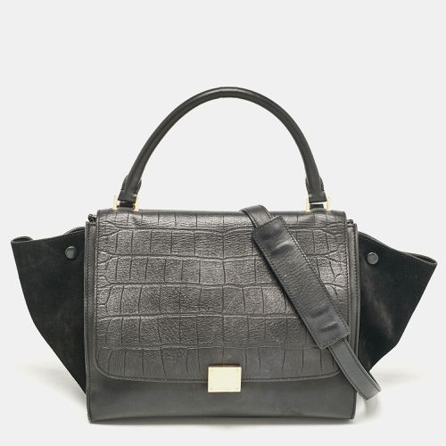 Celine Black Croc Embossed Leather and Suede Medium Trapeze Top Handle Bag - Celine - Modalova