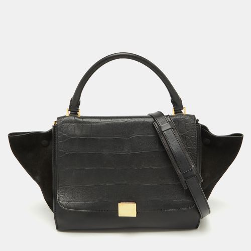 Celine Black Croc Embossed Leather and Suede Medium Trapeze Top Handle Bag - Celine - Modalova