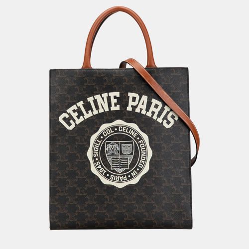 Celine Brown Small Triomphe Coated Canvas Paris Print Vertical Cabas - Celine - Modalova