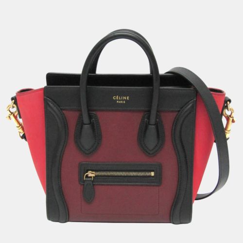 Celine Black Bordeaux Pink Luggage Leather Nano Shopper Handbag - Celine - Modalova