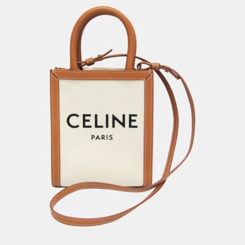 Celine Light Brown/Off-White Leather/Canvas Vertical Cabas Mini Logo Tote Bag - Celine - Modalova