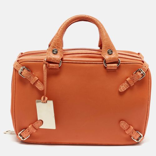 Celine Orange Leather and Croc Embossed Trim Large Trunkette Bag - Celine - Modalova