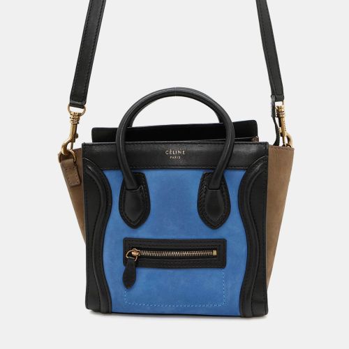 Luggage Shopper Nano Blue Beige Black Suede Leather Handbag - Celine - Modalova