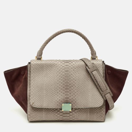 Trapeze Medium /Burgundy Python and Suede Top Handle Bag - Celine - Modalova