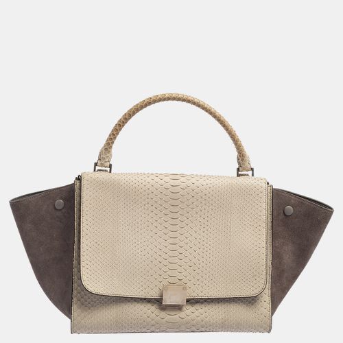 Celine Two Tone Grey Python and Suede Medium Trapeze Top Handle Bag - Celine - Modalova