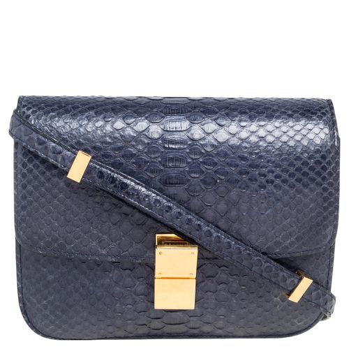 Celine Navy Blue Python Medium Classic Box Shoulder Bag - Celine - Modalova