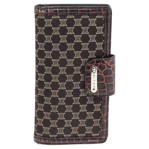 Celine Brown Macadam Canvas and Croc Embossed Leather French Wallet - Celine - Modalova