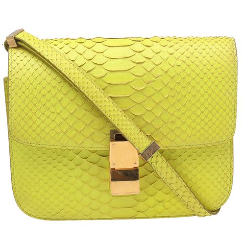 Celine Neon Yellow Python Leather Medium Box Shoulder Bag - Celine - Modalova