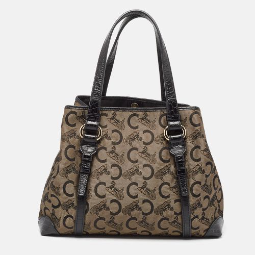 Celine Black/Brown Macadam Fabric and Croc Embossed Leather Tote - Celine - Modalova