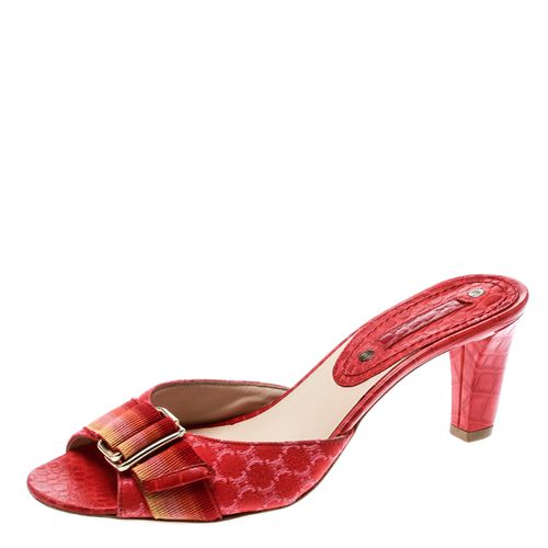 Celine Red Croc Embossed Leather And Fabric Slide Sandals Size 36 - Celine - Modalova