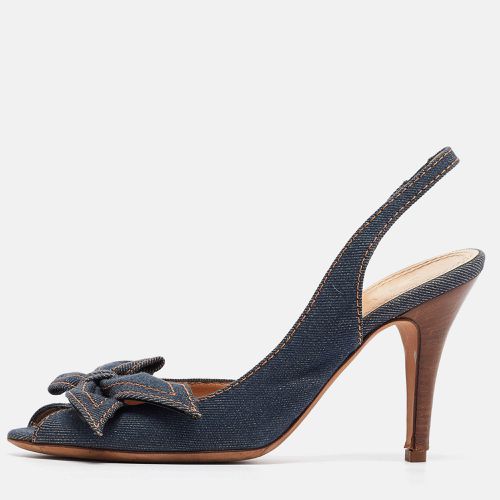 Celine Navy Blue Denim Bow D'orsay Slingback Sandals Size 38 - Celine - Modalova