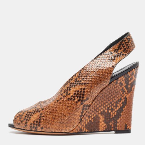 Celine Brown/Black Python Peep Toe Slingback Wedge Sandals Size 39 - Celine - Modalova