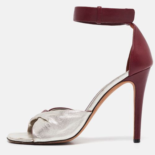 Celine Burgundy/Silver Leather Ankle Strap Sandals Size 38 - Celine - Modalova