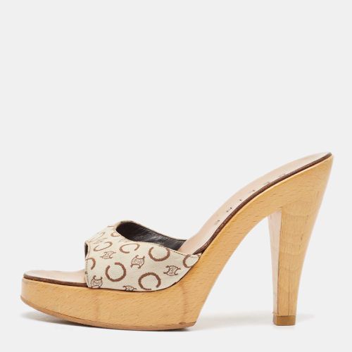 Celine Beige/Brown Logo Print Canvas Platform Slide Sandals Size 37 - Celine - Modalova