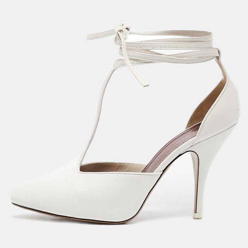 Celine White Leather Night Out T-Strap Ankle Wrap Pumps Size 36 - Celine - Modalova