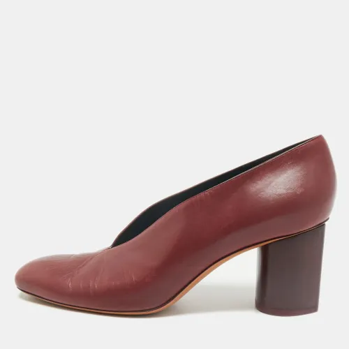 Celine Burgundy Leather V Neck Round Toe Block Heel Pumps Size 40.5 - Celine - Modalova