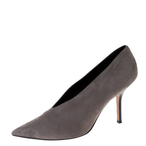 Celine Grey Nubuck Leather V Neck Pointed Toe Pumps Size 38.5 - Celine - Modalova