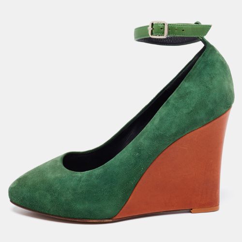 Celine Green Suede Wedge Ankle Strap Pumps Size 39 - Celine - Modalova