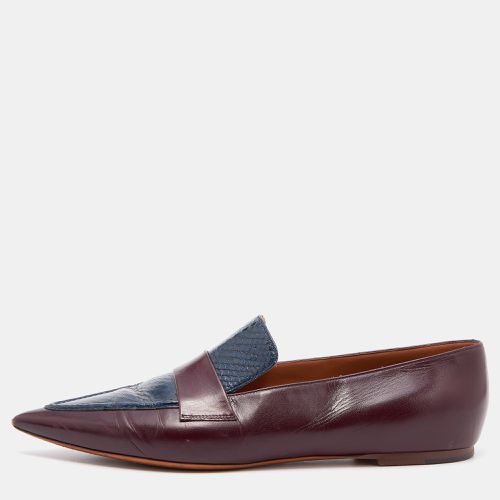 Celine Burgundy/Blue Leather and Watersnake Leather Slip On Loafers Size 41 - Celine - Modalova