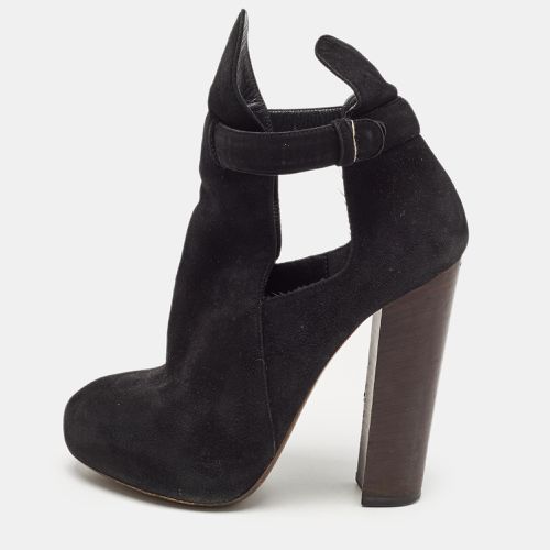 Celine Black Suede Platform Block Heel Ankle Booties Size 37 - Celine - Modalova