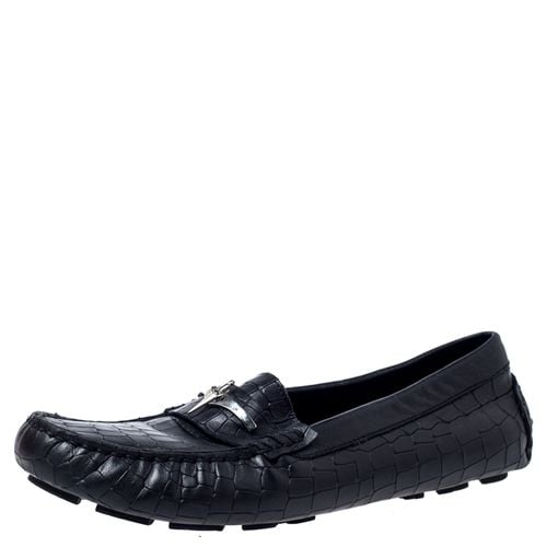 Cesare Paciotti Black Croc Embossed Leather Slip On Loafers Size 35 - Cesare Paciotti - Modalova