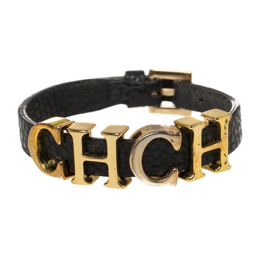 Carolina Herrera Black Leather Gold Tone Adriana Bracelet - CH Carolina Herrera - Modalova