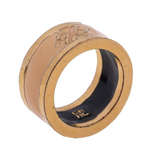 CH Carolina Herrera Cream Enamel Gold Tone Band Ring Size 56 - CH Carolina Herrera - Modalova