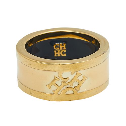 CH Carolina Herrera Cream Enamel Gold Tone Band Ring Size EU 55 - CH Carolina Herrera - Modalova