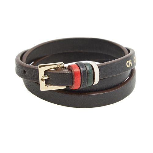 CH Carolina Herrera Brown Leather Gold Tone Wrap Bracelet - CH Carolina Herrera - Modalova