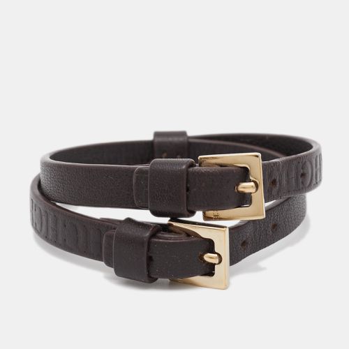 CH Carolina Herrera Brown Logo Embossed Double Wrap Leather Bracelet - CH Carolina Herrera - Modalova